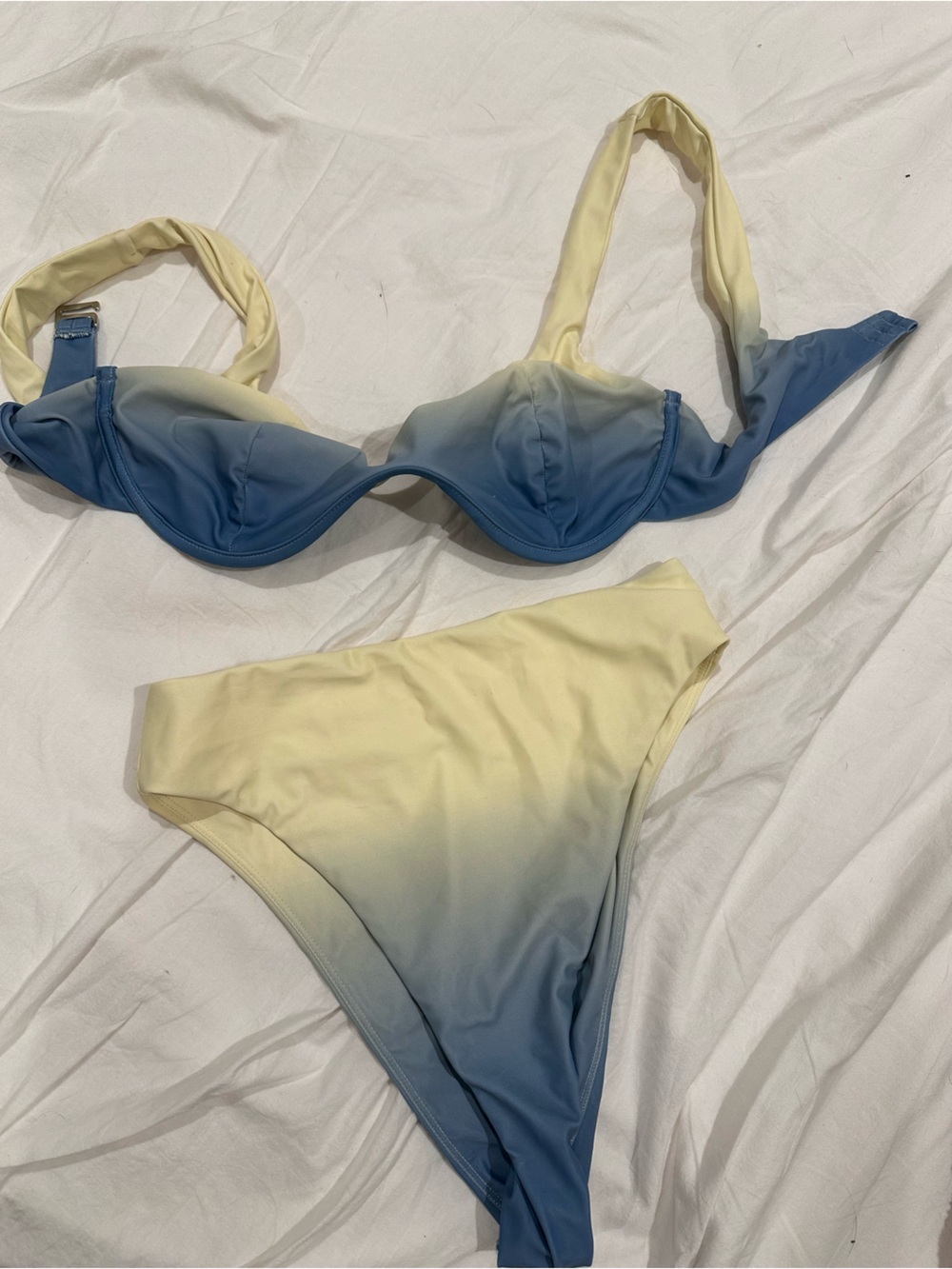 Lovers + Friends Blue to Yellow Ombre Bandeau Bikini Set